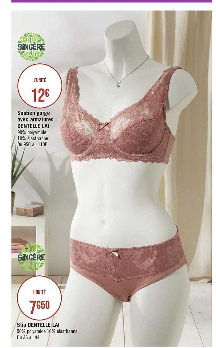 soutien-gorge avec armatures dentelle lai, slip dentelle lai sincère