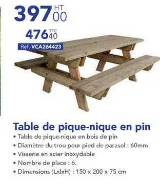 Table de pique-nique en pin