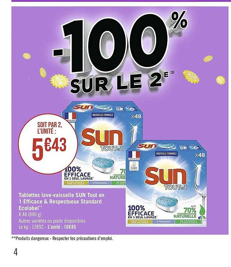 tablettes lave-vaisselle sun tout en 1 efficace & respectueux standard ecolabel
