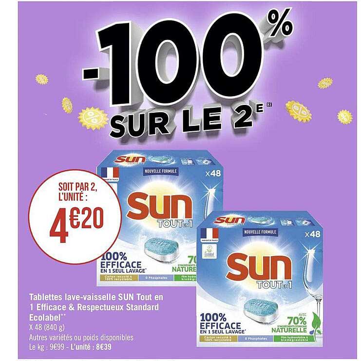 tablettes lave-vaisselle sun tout en 1 efficace & respectueux standard ecolabel