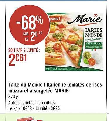 tarte du monde l'italienne tomates cerises mozzarella surgelée marie