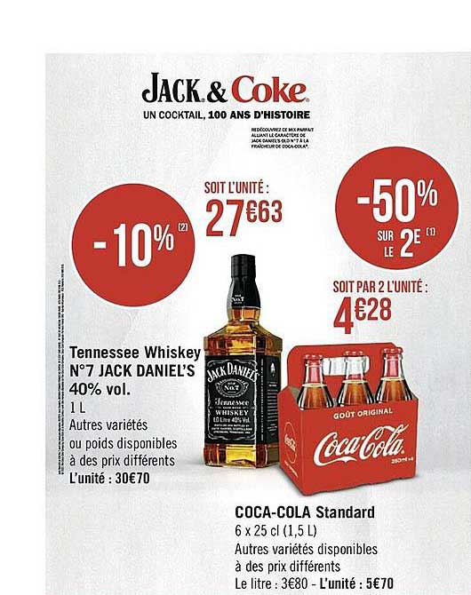tennessee whiskey n°7 jack daniel's 40% vol, coca-cola standard