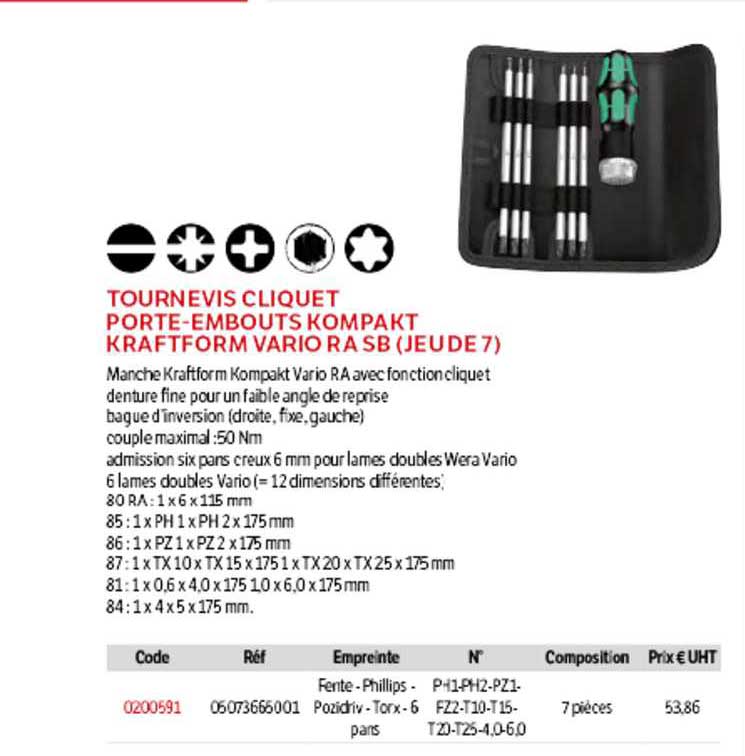 tournevis cliquet porte-embouts kompakt kraftform vario ra sb (jeu de 7)