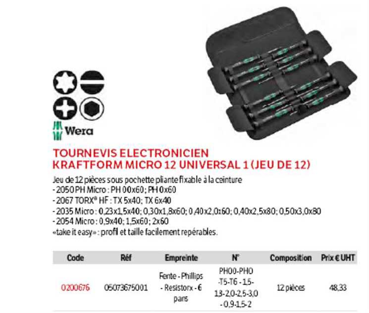 tournevis électronicien kraftform micro 12 universal 1 (jeu de 12) wera
