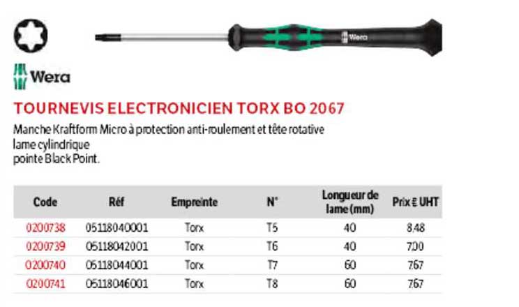 tournevis électronicien torx bo 2067 wera