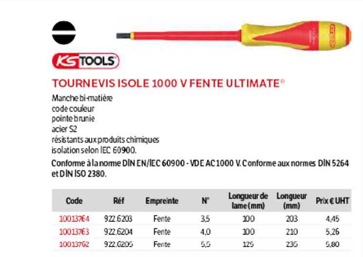 tournevis isolé 1000 v fente ultimate ks tools