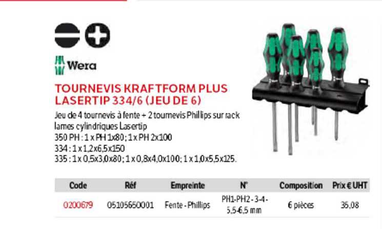 tournevis kraftform plus lasertip 334-6 (jeu de 6) wera