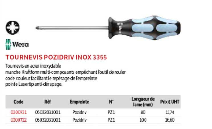 tournevis pozdriv inox 3355 wera