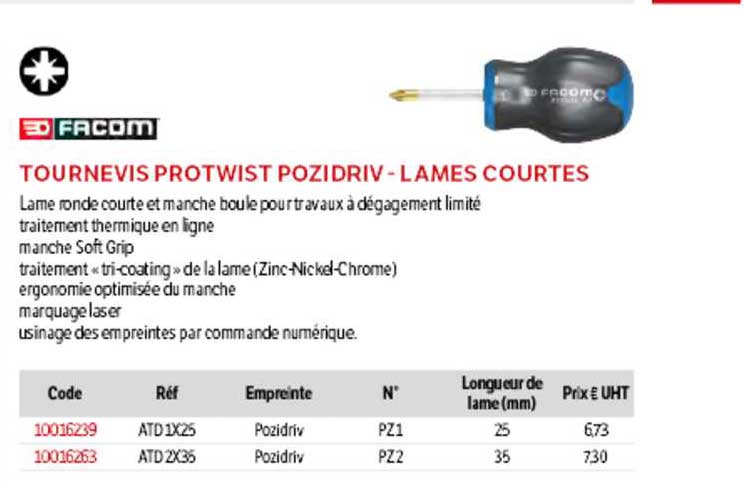 tournevis prot wist pozidriv - lames courtes facom