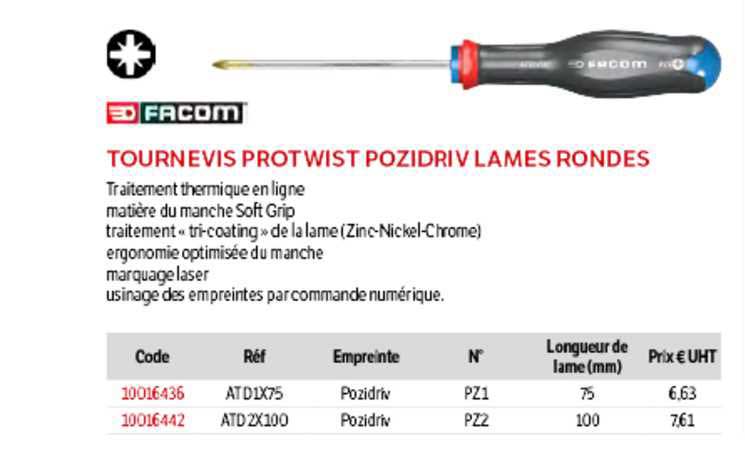 tournevis prot wist pozidriv lames rondes facom