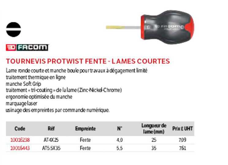 Tournevis Protwist Fente - Lames Courtes