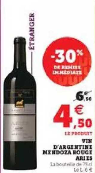 vin d'argentine mendoza rouge aries -30% de remise immédiate