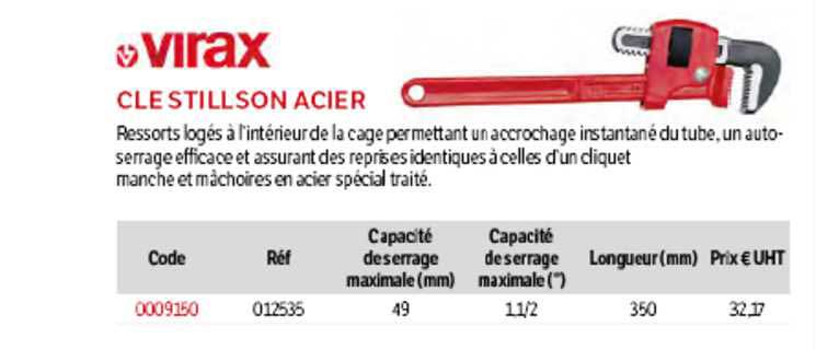 Virax Cle Stillson Acier