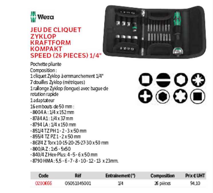 Wera Jeu De Cliquet Zyklop Kraftform Kompakt Speed (26 Pieces) 1-4
