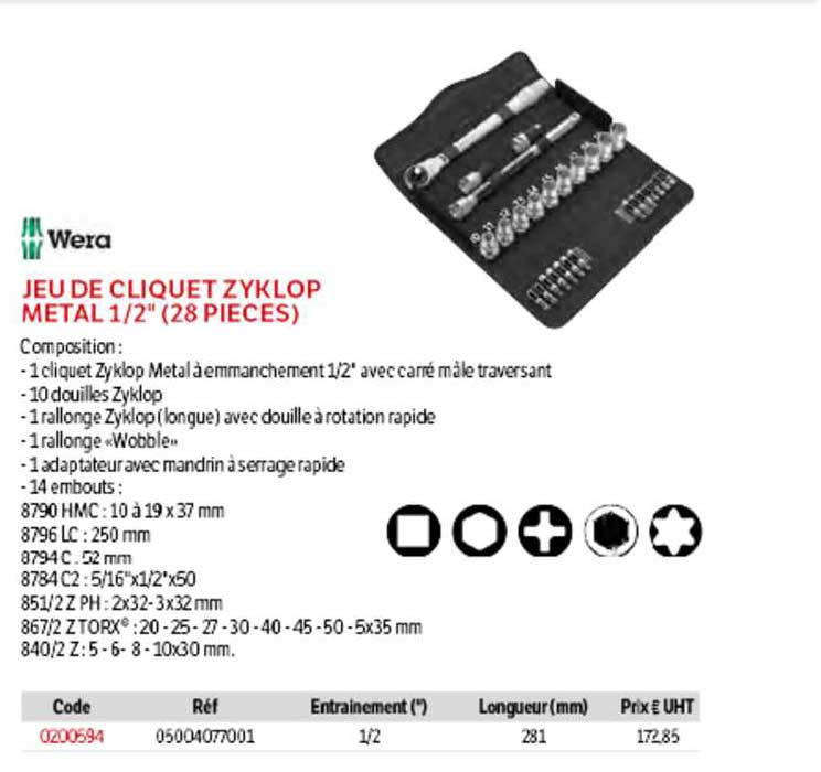 Wera Jeu De Cliquet Zyklop Metal 1-2" (28 Pieces)