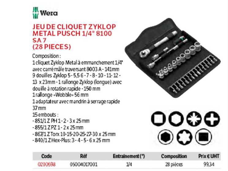 Wera Jeu De Cliquet Zyklop Metal Push 1-4" 8100 SA 7 (28 Pieces)