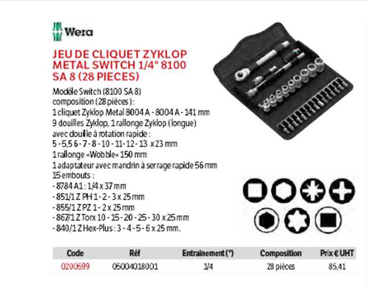Wera Jeu De Cliquet Zyklop Metal Switch 1-4" 8100 SA 8 (28 Pieces)