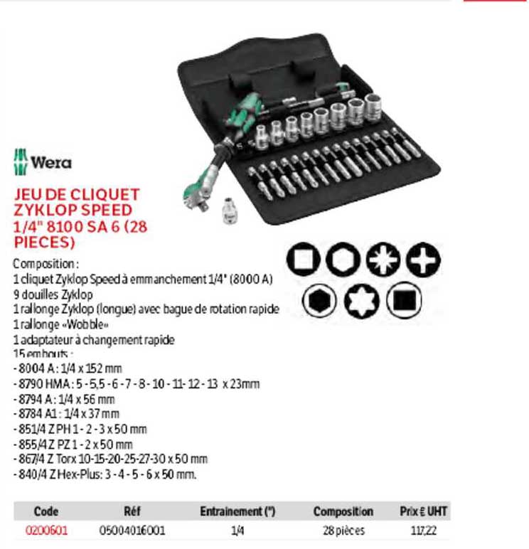 Wera Jeu De Cliquet Zyklop Speed 1-4" 8100 SA 6 (28 Pieces)