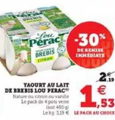 yaourt au lait de brebis lou perac -30% de remise immédiate