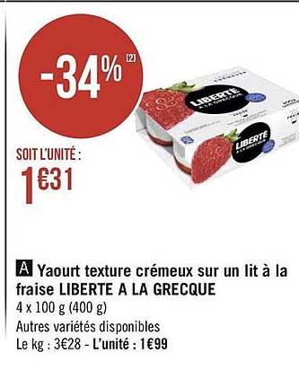 yaourt texture crémeux sur un lit à la fraise liberté à la grecque