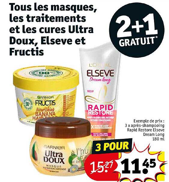 masque, traitement et cure ultra doux, elseve et fructis