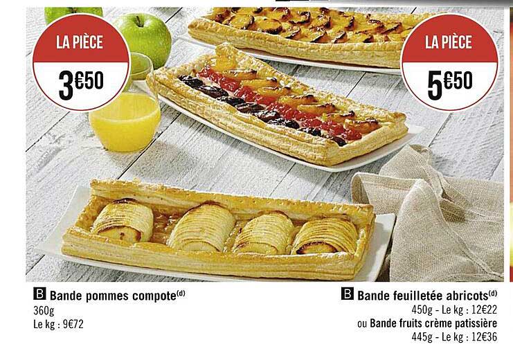 bande pommes compote, bande feuilletée abricots ou bande fruits crème patissière
