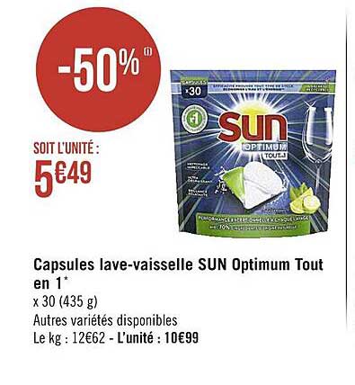 capsules lave-vaisselle sun optimum tout en 1