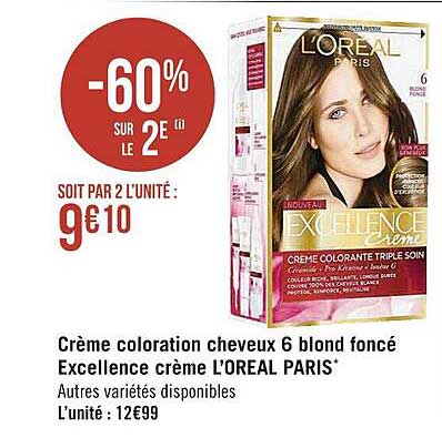 crème coloration cheveux 6 blond foncé excellence crème l'oréal paris