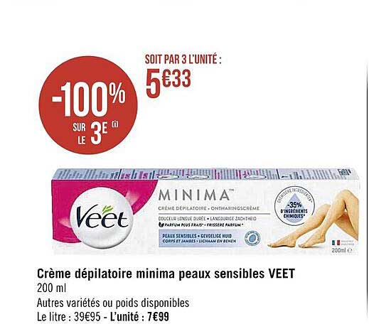 crème dépilatoire minima peaux sensibles veet