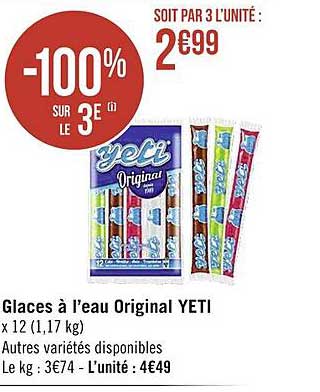 glaces à l'eau original yeti