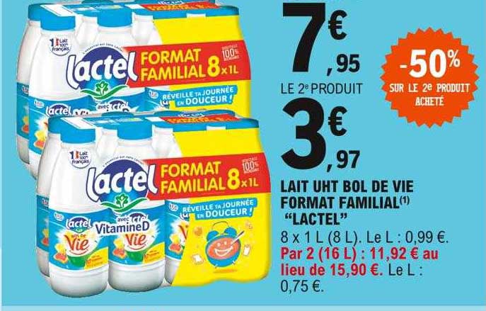 lait uht bol de vie format familial "lactel"