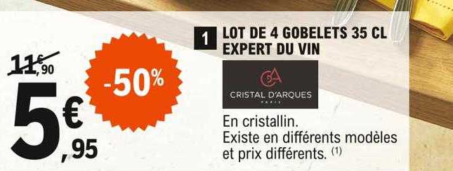 lot de 4 gobelets 35cl expert du vin cristal d'arques