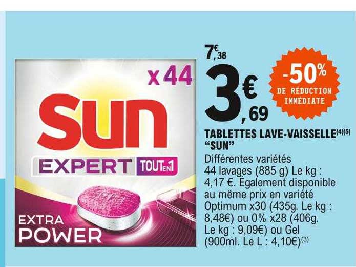 tablettes lave-vaisselle "sun"