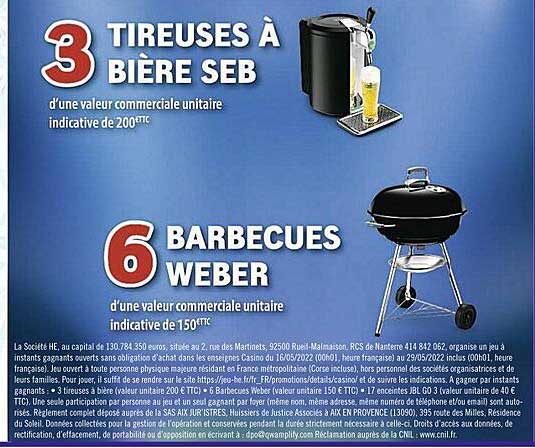 tireuse à bière seb, barbecues weber à gagner