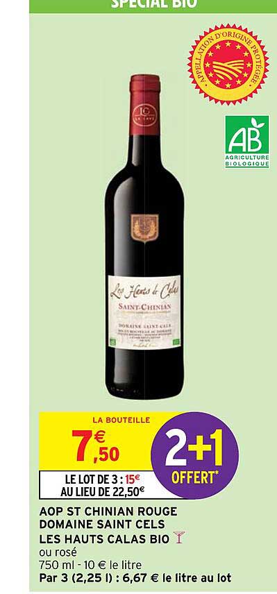 aop st chinian rouge domaine saint cels les hauts calas bio