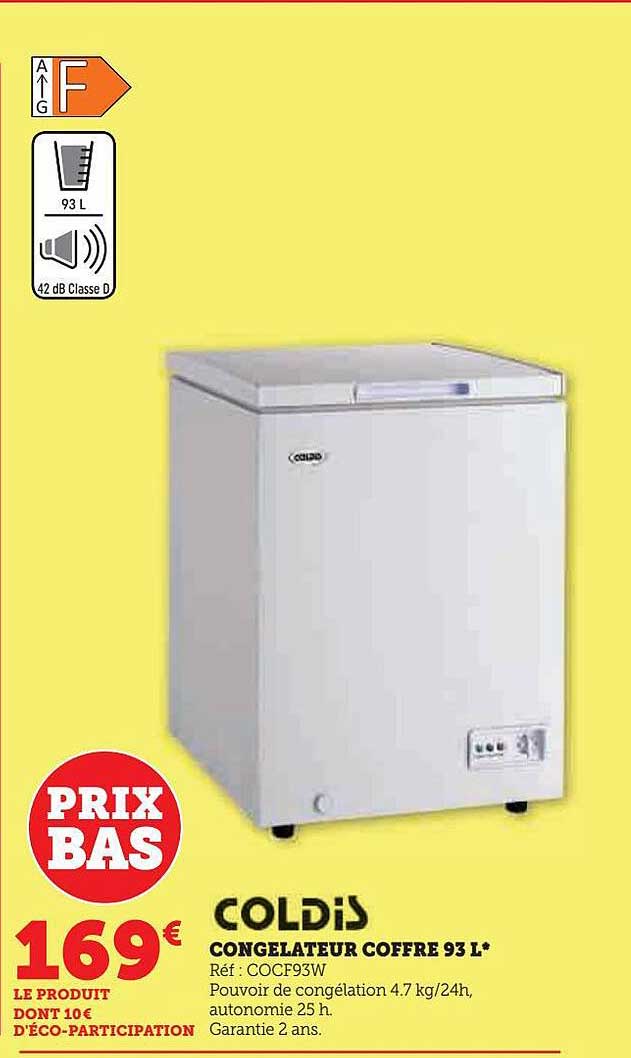 congélateur coffre 93l coldis