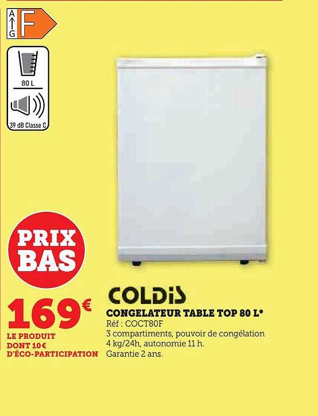 congélateur table top 80l coldis