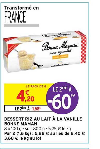 Dessert Riz Au Lait à La Vanille Bonne Maman