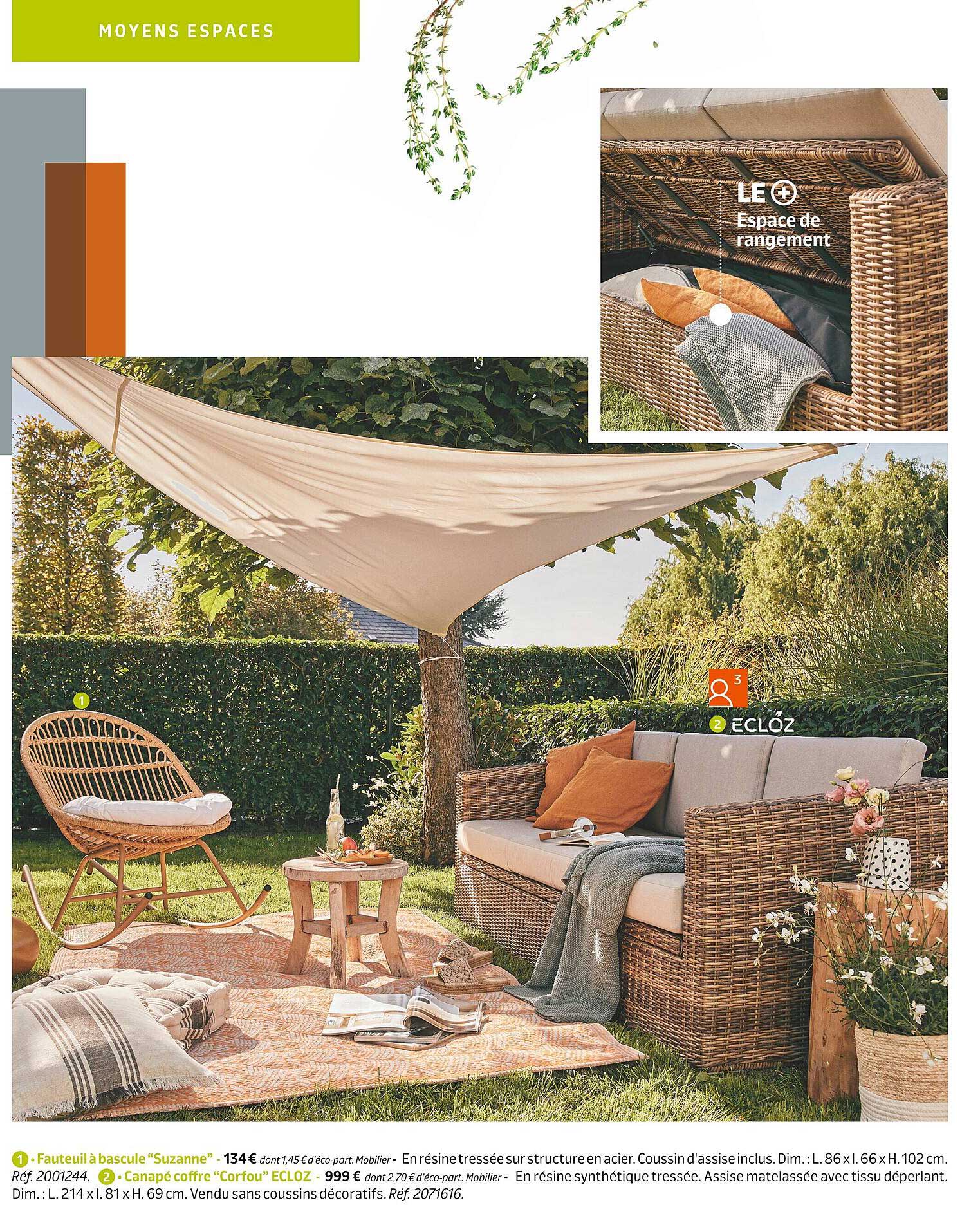 fauteuil à bascule "suzanne", canapé coffre "corfou" ecloz