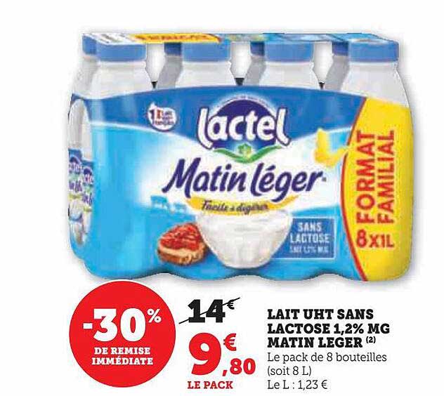 Lait Uht Sans Lactose 1,2% Mg Matin Léger