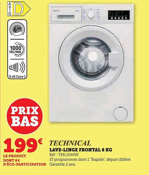 lave-linge frontal 6 kg technical
