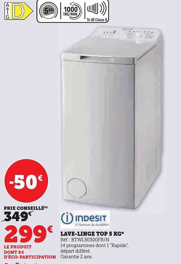 lave-linge top 5 kg indesit
