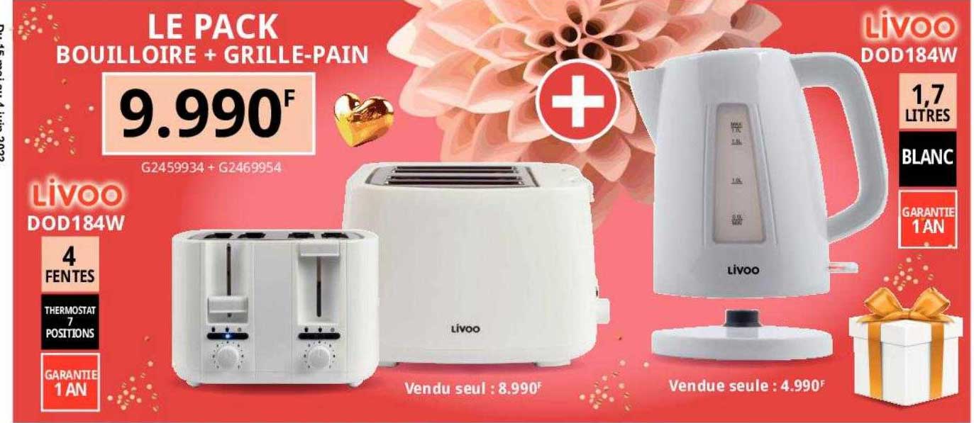 le pack bouilloire + grille-pain livoo