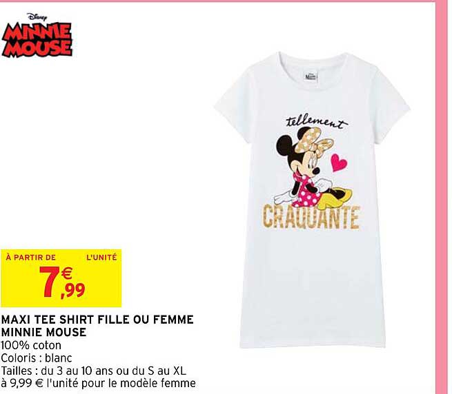 maxi tee shirt fille ou femme minnie mouse