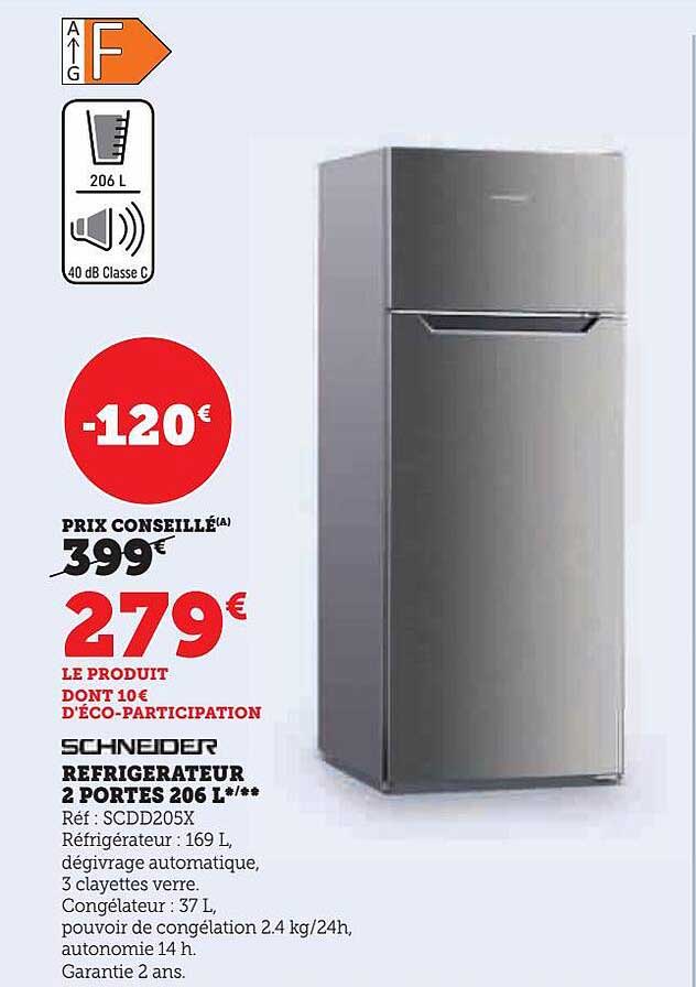 Réfrigérateur 2 Portes 206l Schneider