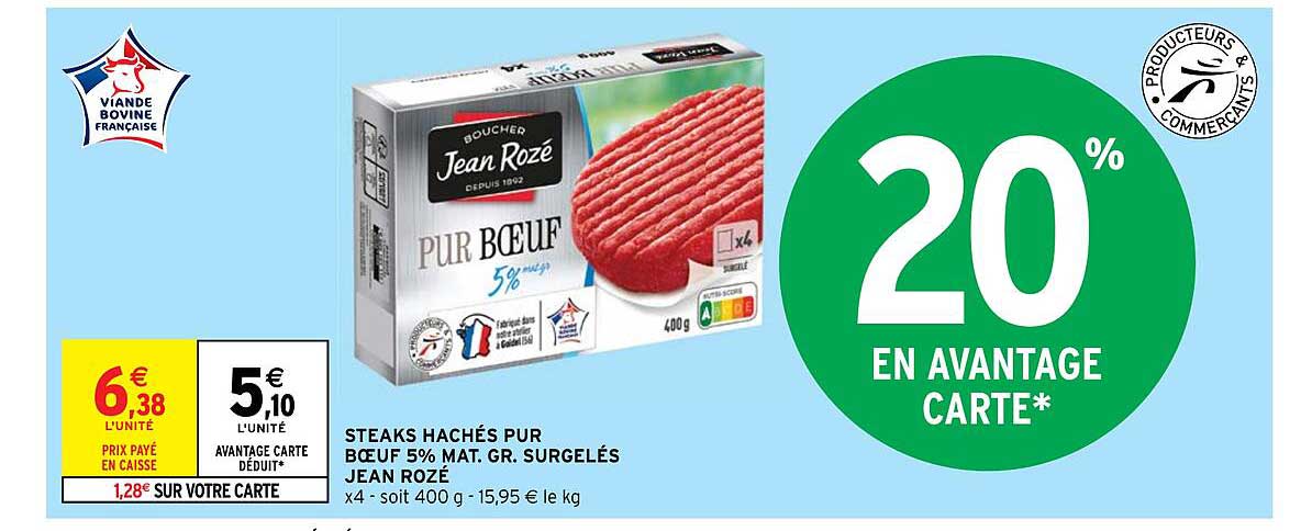 steaks hachés pur bœuf 5% mat.gr. surgelés jean rozé