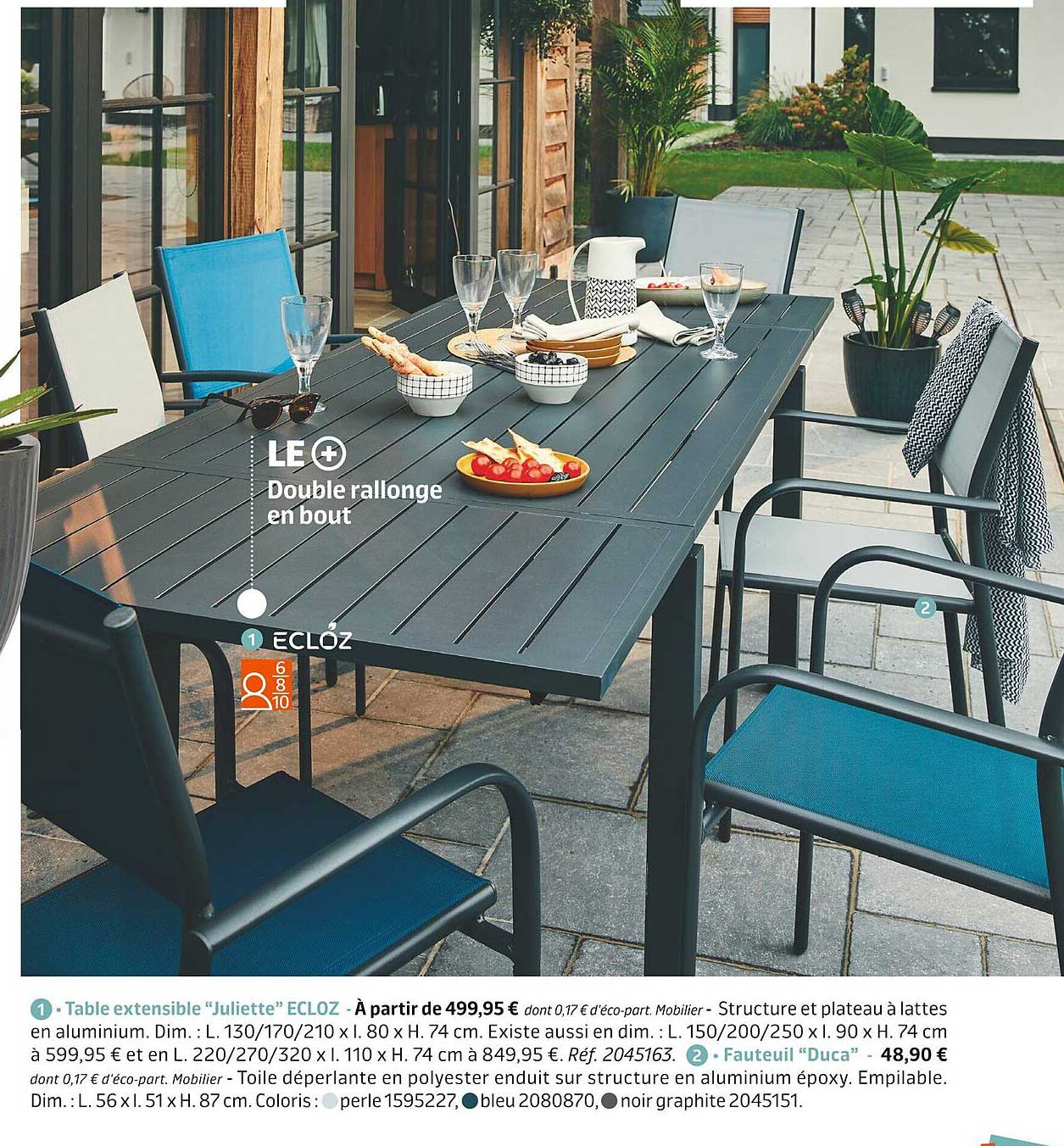 table extensible "juliette" ecloz, fauteuil "duca"