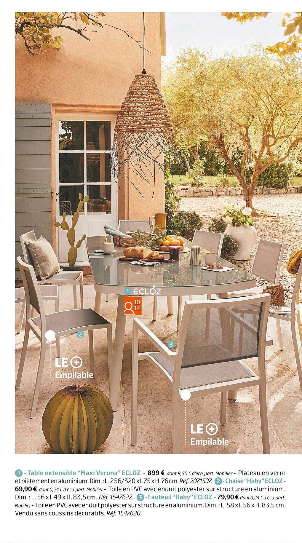 Table Extensible "maxi Verona" Ecloz, Chaise "haby" Ecloz, Fauteuil "haby" Ecloz