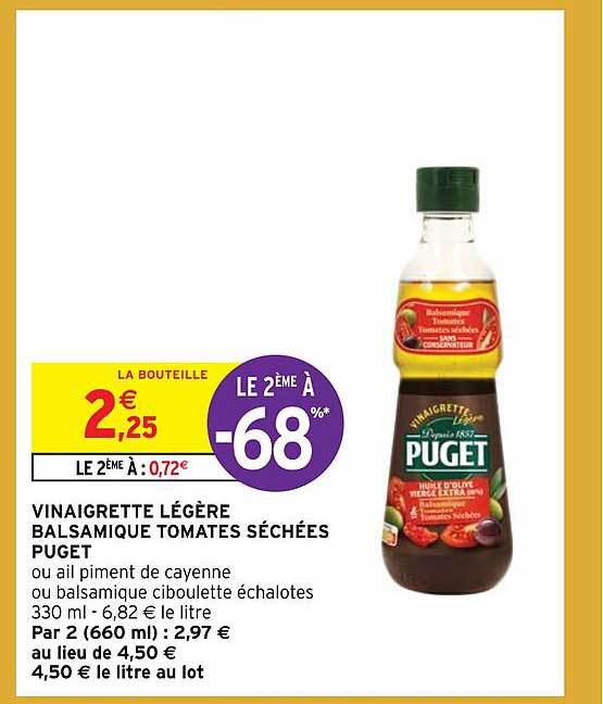 Vinaigrette Légère Balsamique Tomates Séchées Puget