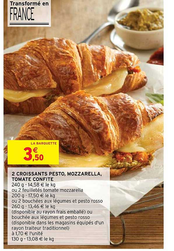 2 croissants pesto, mozzarella, tomate confite